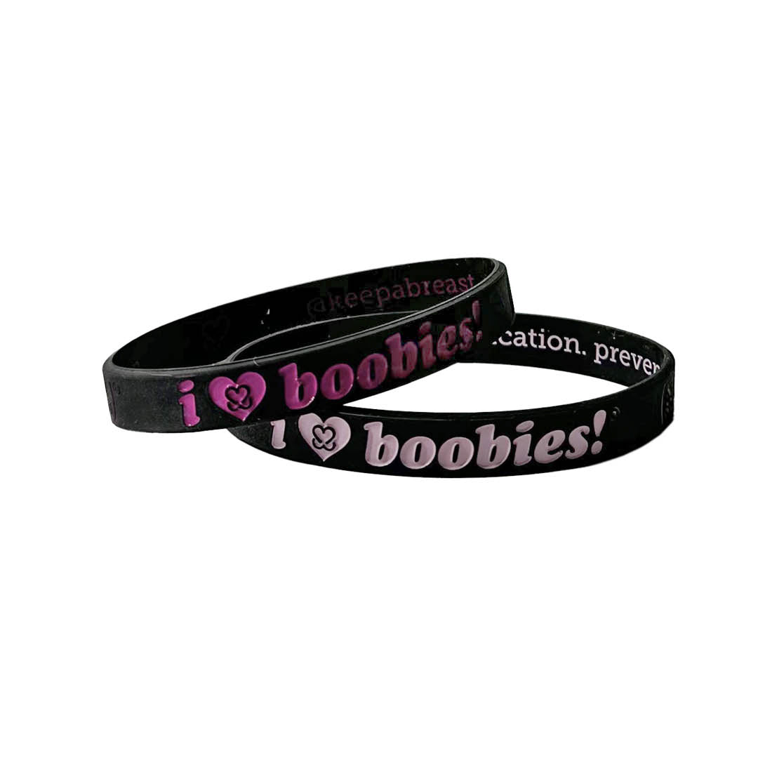 i love boobies! Mini Bracelets Licorice/Light Pink 2-Pack