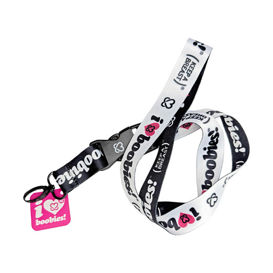 i love boobies! Two Tone Black White Lanyard