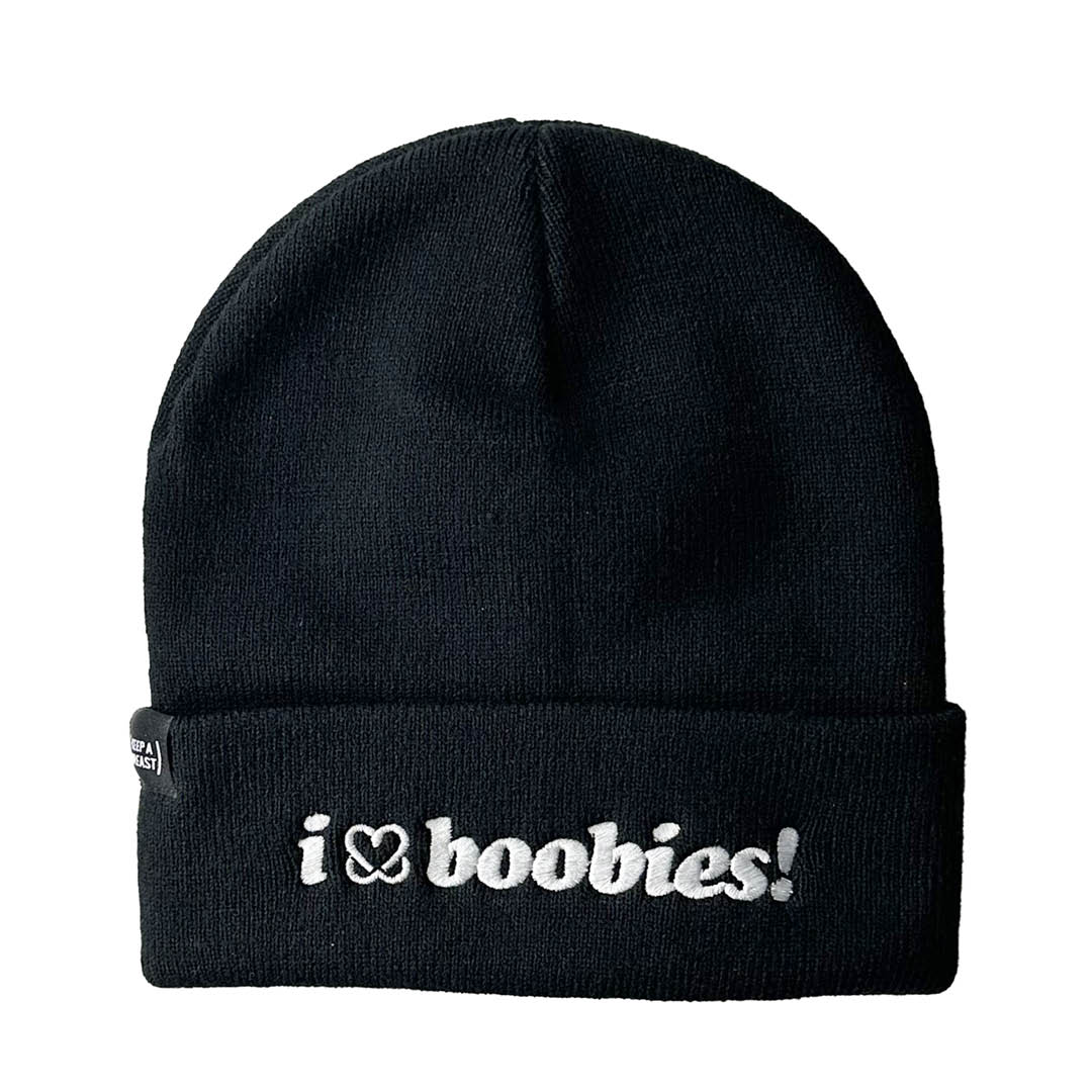 i love boobies! Black Embroidered Beanie