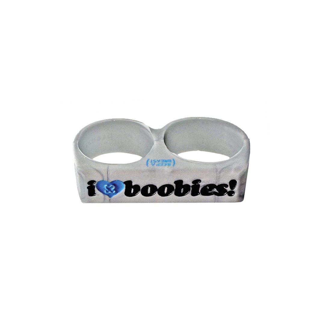 i love boobies! Two Finger Ring Grey