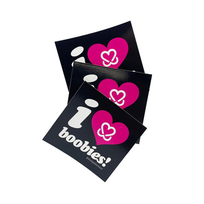 i love boobies! 3.25” x 3.25” Square Sticker Get Graphic - Black 3-Pack