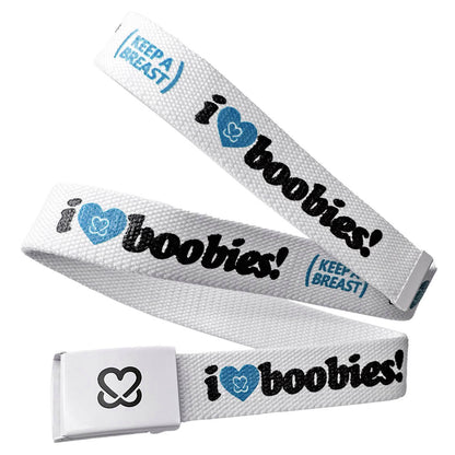 i love boobies! White & Blue Web Belt