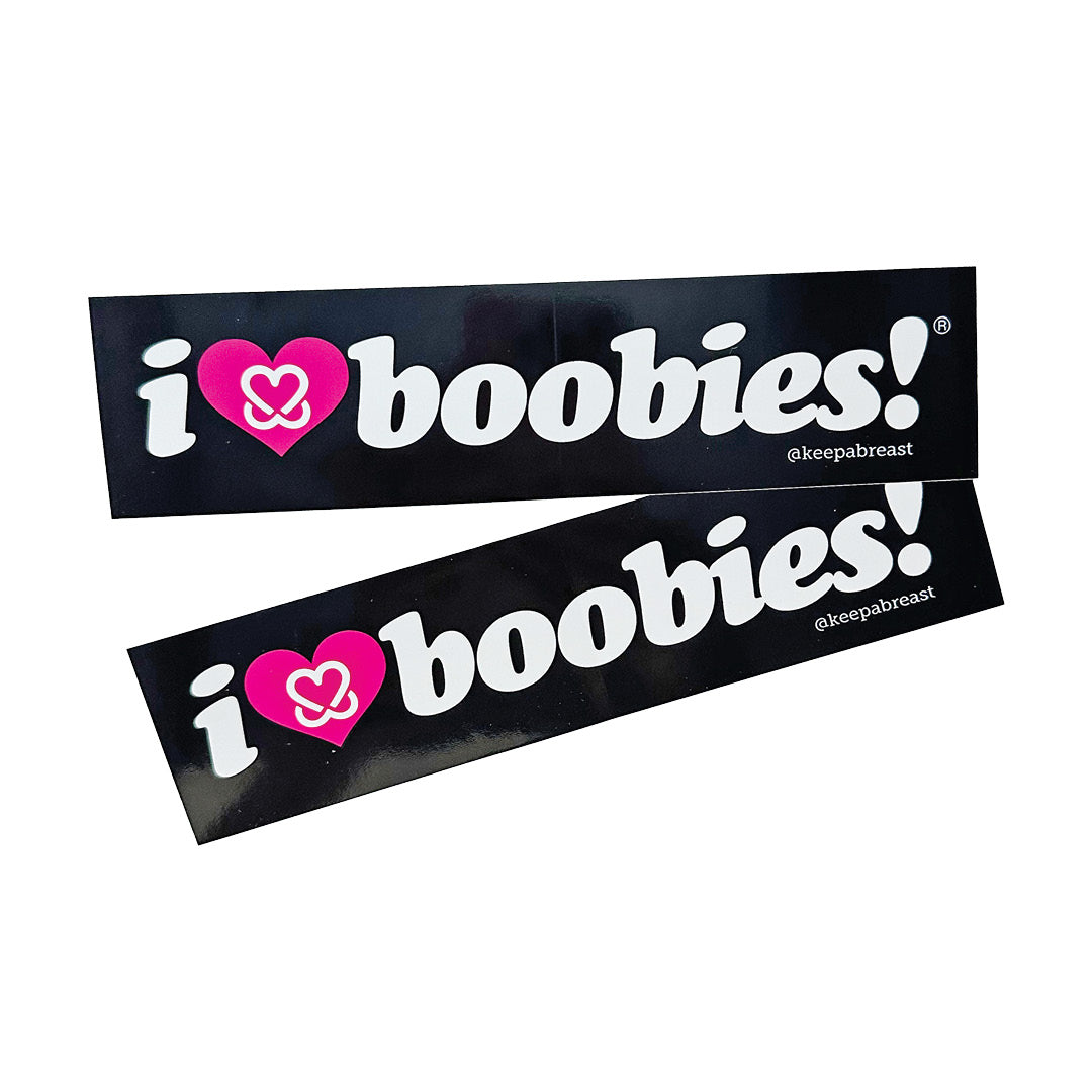 i love boobies! 2” X 8” Bumper Sticker Black 2-Pack