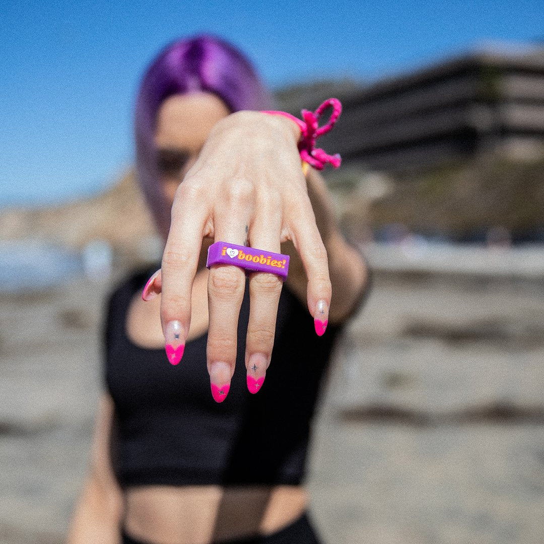 i love boobies! Two Finger Ring Purple