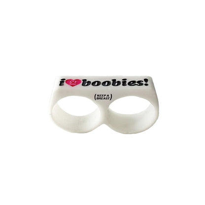 i love boobies! White Two-Finger Ring