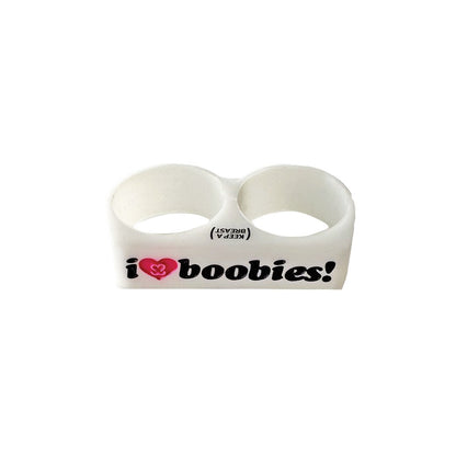 i love boobies! White Two-Finger Ring